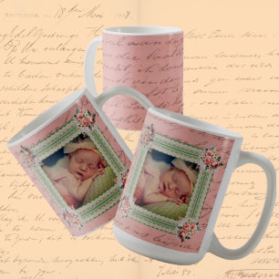 Vintage Victorian Faded Damask Baby Photo  Coffee Mug