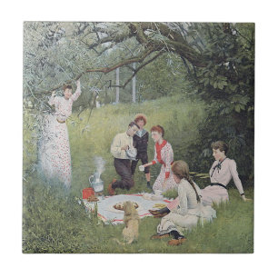 Vintage Victorian Family Picnic Woods Tile