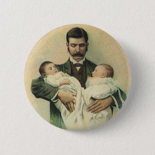Vintage Victorian Father's Day, It's Triplets! 6 Cm Round Badge