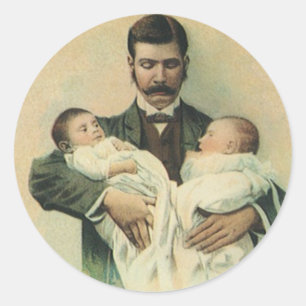 Vintage Victorian Father's Day, It's Triplets! Classic Round Sticker