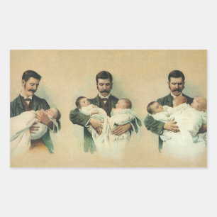 Vintage Victorian Father's Day, It's Triplets! Rectangular Sticker