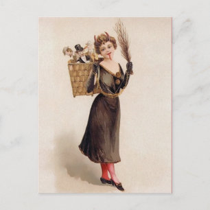 Vintage Victorian Female Krampus Postcard