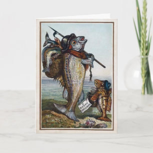 Vintage Victorian Fish Christmas Card