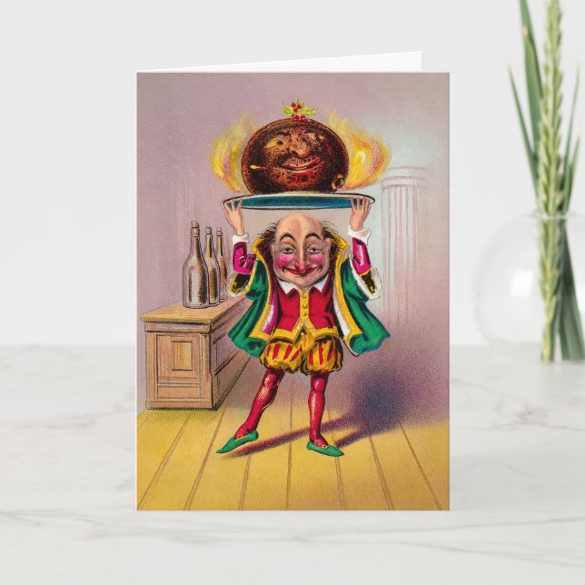 Vintage Victorian Flaming Pudding Christmas Card (Front)
