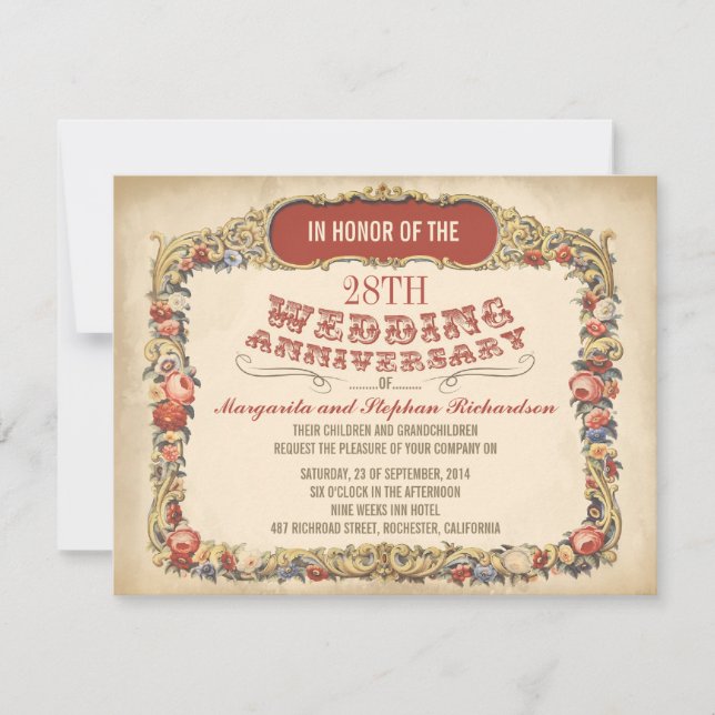 vintage victorian floral anniversary invitations (Front)