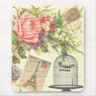 Vintage Victorian Floral Bird Paris Mouse Pad