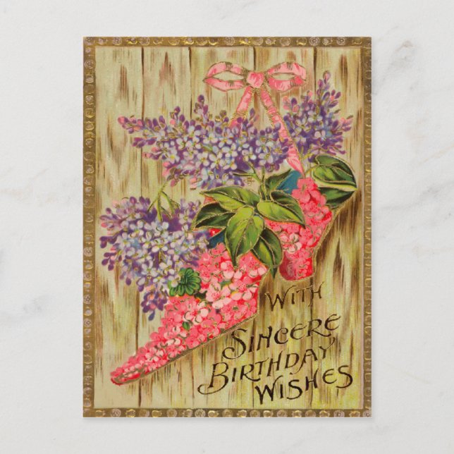 Vintage Victorian Floral Birthday Postcard. Postcard (Front)