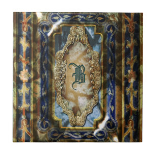 Vintage victorian floral blue "King Louis" Tile