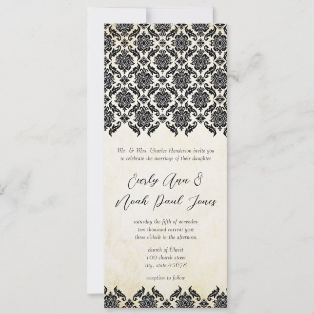 Vintage Victorian Floral Damask Wedding Invitation (Front)