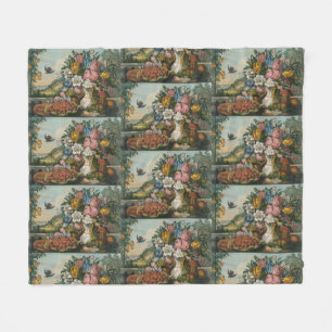 Vintage Victorian Floral & Fruit Still Life Art Fleece Blanket
