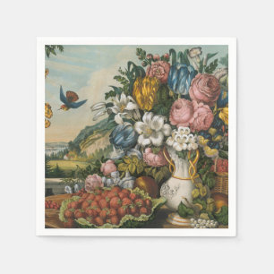 Vintage Victorian Floral & Fruit Still Life Art Napkin