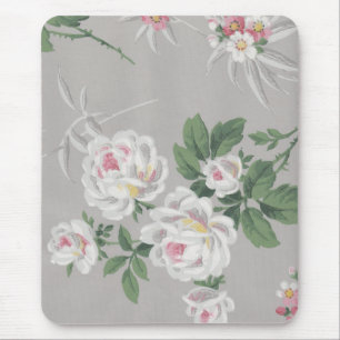 Vintage Victorian Floral Grey Wallpaper Mousepad