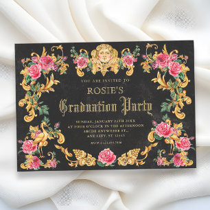 Vintage Victorian floral ornate gold graduation Invitation