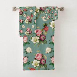 Vintage Victorian Floral Pattern Bath Towel Set