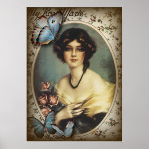 vintage victorian floral retro paris woman poster