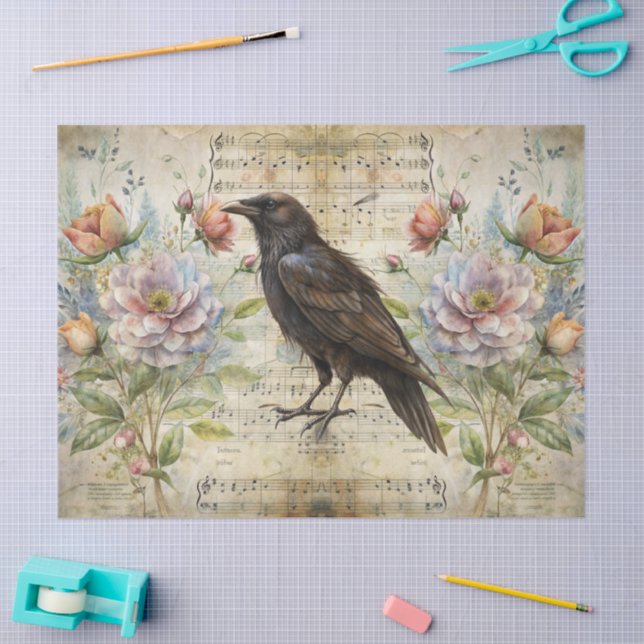 Vintage Victorian Floral Sheet Music & Raven (Craft)