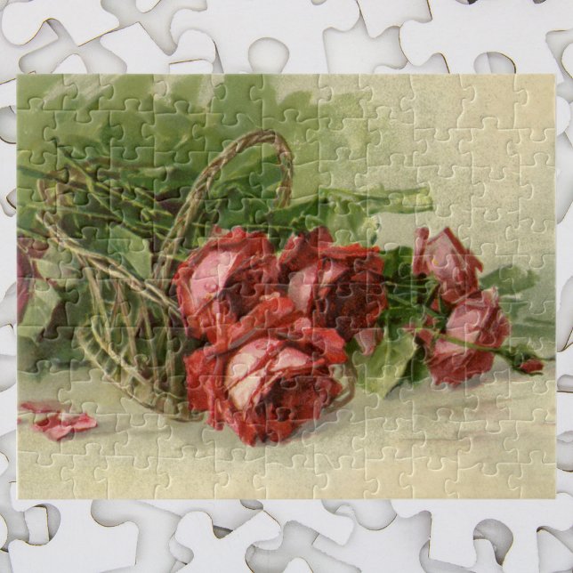 Vintage Victorian Flowers, Red Roses Jigsaw Puzzle (Creator Uploaded)