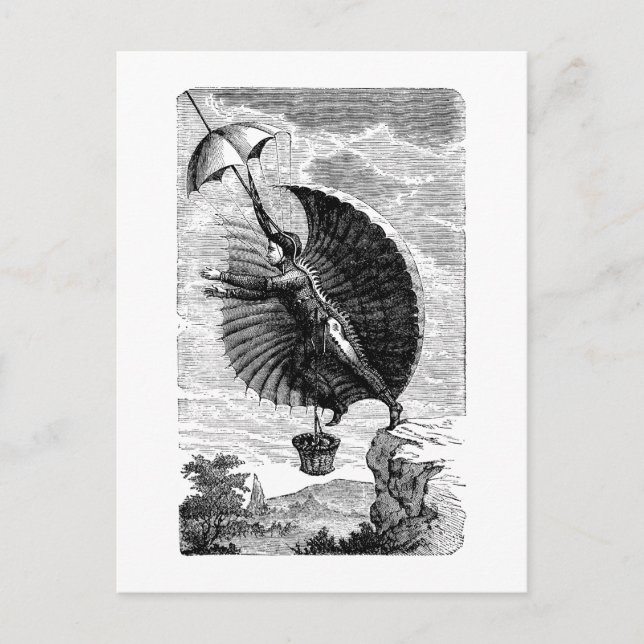 Vintage Victorian Flying Machine Invention Postcard (Front)