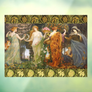 Vintage Victorian Four Seasons Goddess Floral Art Window Cling