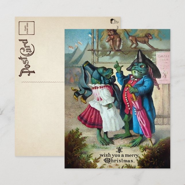 Vintage Victorian Frogs Christmas Postcard (Front/Back)