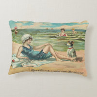 Vintage Victorian Girl and Dog Seaside antique art