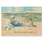 Vintage Victorian Girl and Dog Seaside antique art
