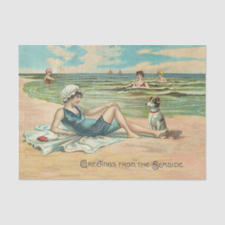 Vintage Victorian Girl and Dog Seaside antique art Tissue Paper