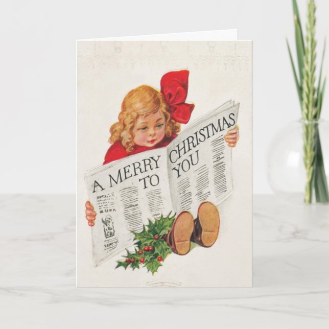 Vintage Victorian Girl Christmas Greeting Card (Front)