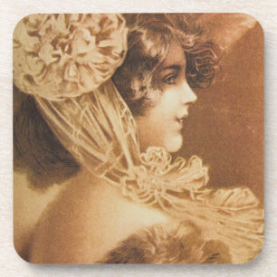 Vintage Victorian Girl Illustration Coaster