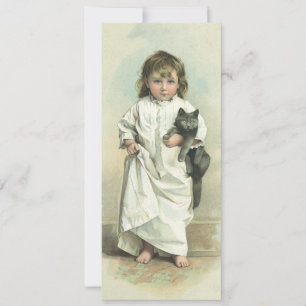 Vintage Victorian Girl in a Nightgown with Her Cat
