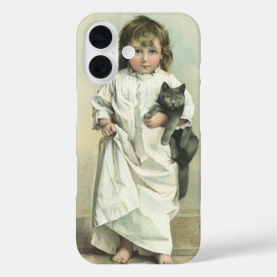 Vintage Victorian Girl in a Nightgown with Her Cat iPhone 16 Case
