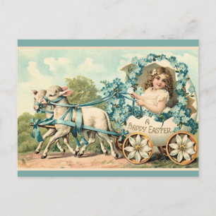 Vintage Victorian Girl in Easter Egg Carriage Holiday Postcard
