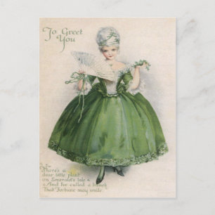 Vintage Victorian Girl In Green St Patrick's Day C Postcard