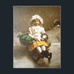 Vintage Victorian GIrl On Sled Postcard<br><div class="desc">Vintage Victorian GIrl On Sled</div>