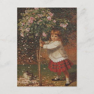VINTAGE VICTORIAN Girl Planting Tree Rose POSTCARD