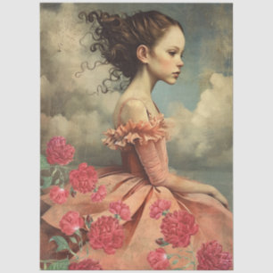 Vintage Victorian Girl & Red Cabbage Roses Tissue Paper