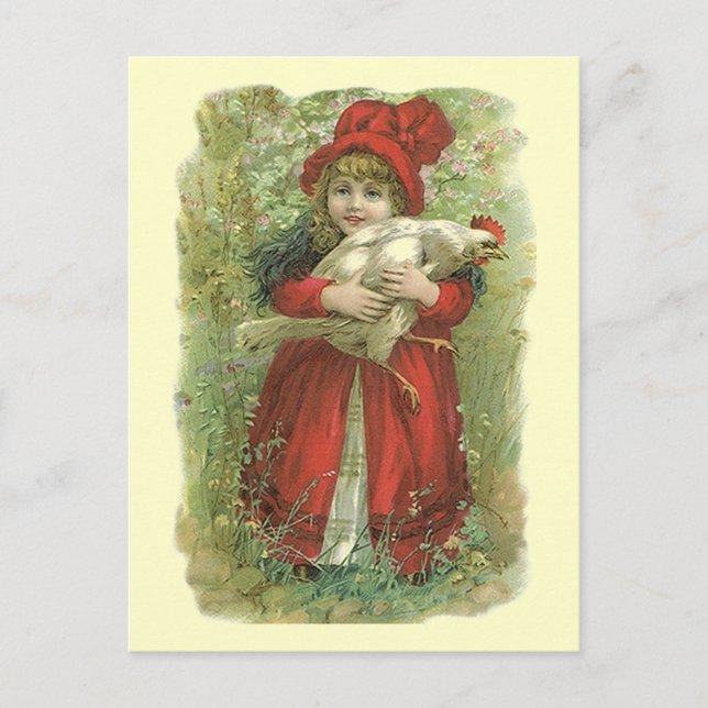 VINTAGE VICTORIAN Girl Red Cloak & bonnet POSTCARD (Front)