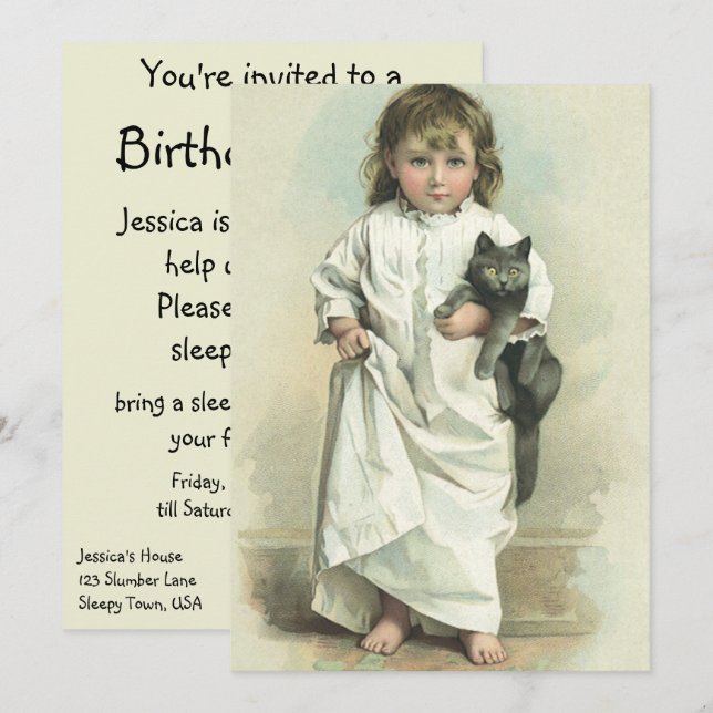 Vintage Victorian Girl Sleepover Birthday Party Invitation (Front/Back)