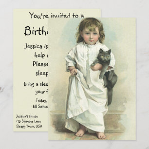 Vintage Victorian Girl Sleepover Birthday Party Invitation