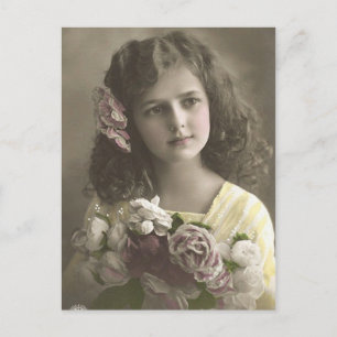 Vintage Victorian Girl With Flowers Postcard