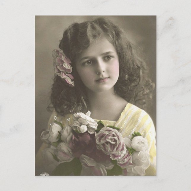 Vintage Victorian Girl With Flowers Postcard (Front)