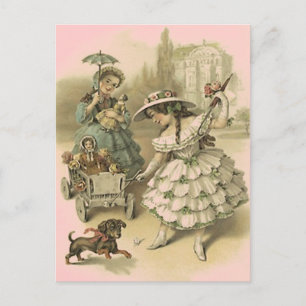 VINTAGE VICTORIAN GIRLS ON A TRIP TRAVEL POSTCARD