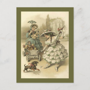 Vintage Victorian Girls Road Trip Travel Postcard