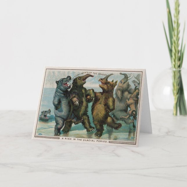Vintage Victorian Glacier Animals Holiday Card (Front)