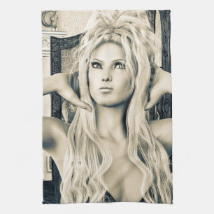 Vintage Victorian Glamour Portrait Art Tea Towel