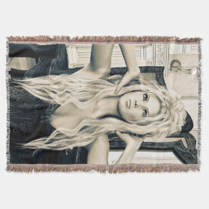 Vintage Victorian Glamour Portrait Art Throw Blanket