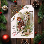 Vintage Victorian Goat Christmas Card<br><div class="desc">Vintage Victorian Goat Christmas Card.  Strange,  creepy goat greeting a child...  I'm guessing this is the Yule Goat.  High quality,  custom restored vintage image.</div>