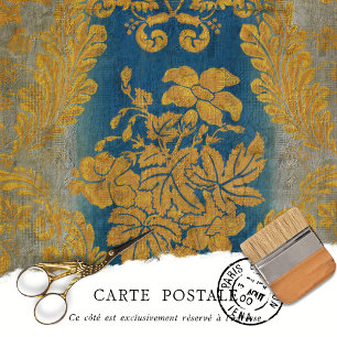 Vintage Victorian Gold and Blue Floral Decoupage Tissue Paper
