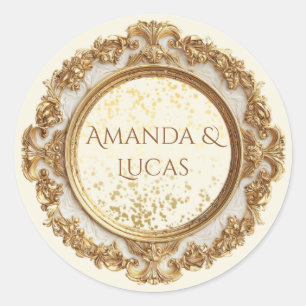 Vintage Victorian Gold Frame Cream Wedding Classic Round Sticker