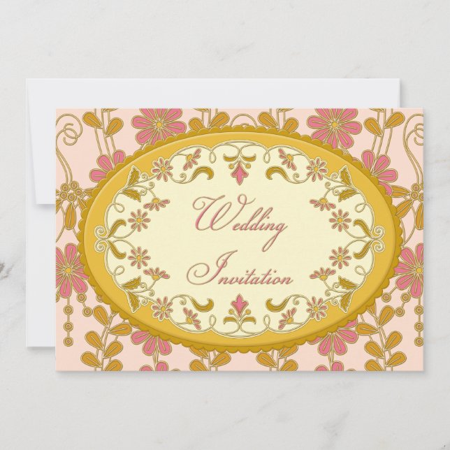 Vintage Victorian Gold Pink Wedding Invitation (Front)